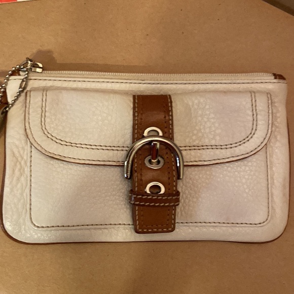 Coach Leather Cream & Brown Wristlet